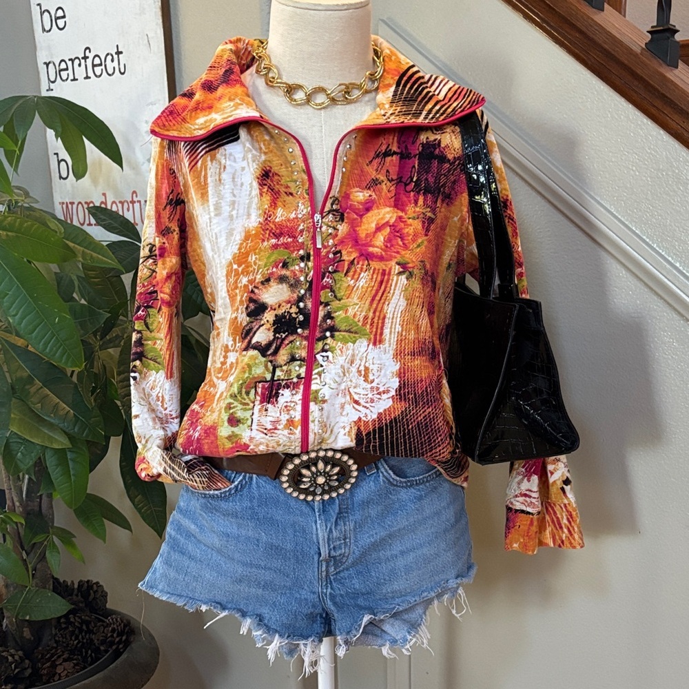 Floral Mixed Media Soft Lightweight Multicolor Women's Zip Jacket 🤩
